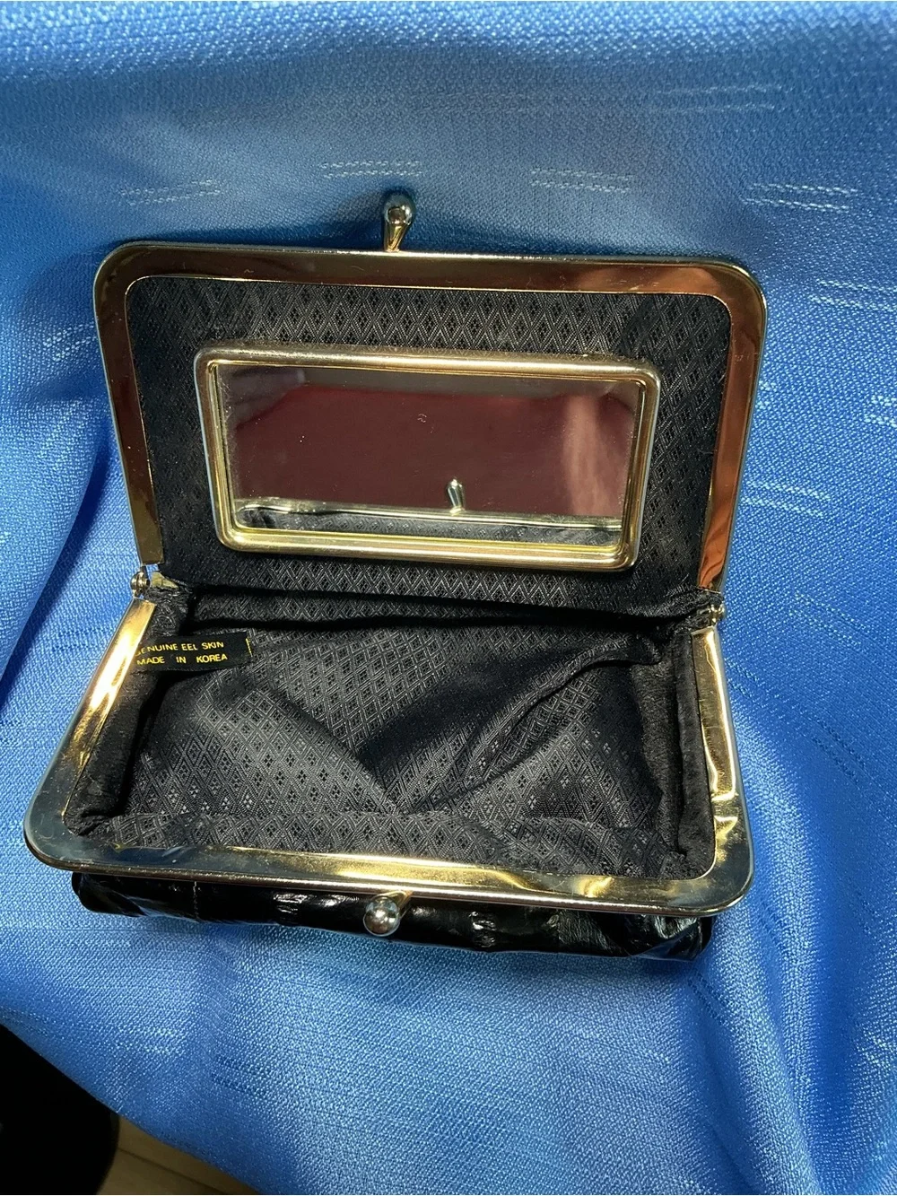 Black Kiss-Lock Wallet Clutch with Metal Frame from 1980-1990